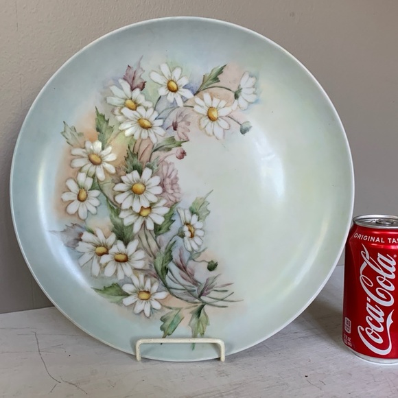 12” French Antique Porcelain Charger w Daisies Hand Painted Cottagecore - Picture 5 of 9